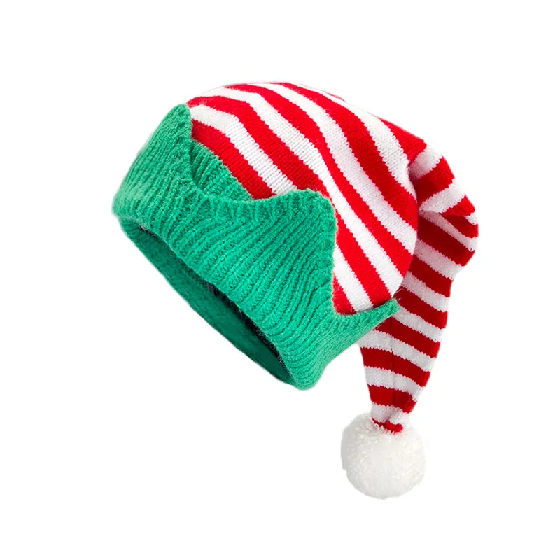 Christmas Knit Hat for Kids Adults Striped Elf Hat Christmas Beanie Hat Winter Cap for Christmas Holiday Party