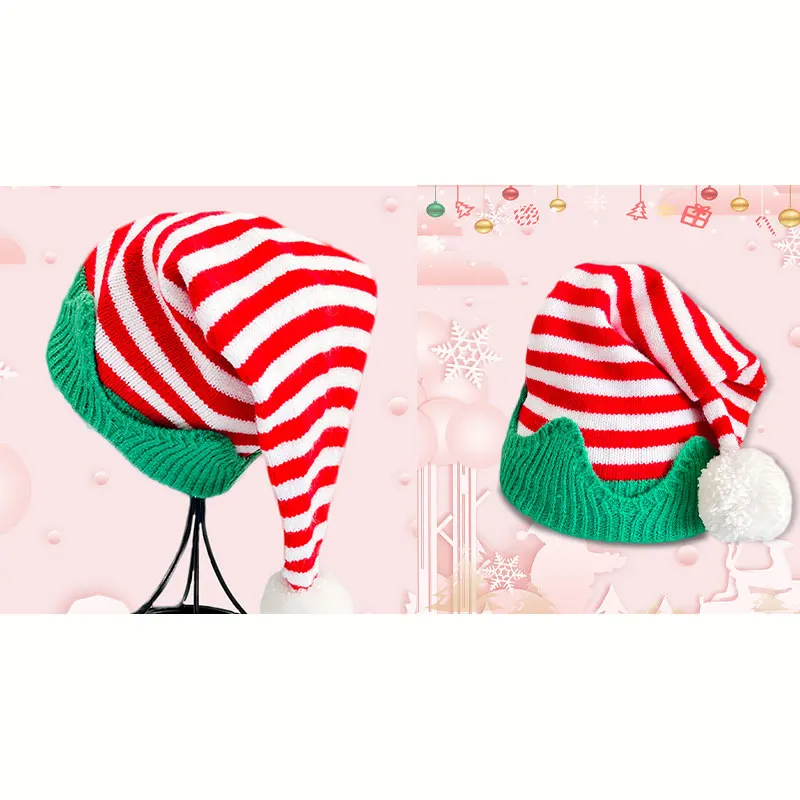 Christmas Knit Hat for Kids Adults Striped Elf Hat Christmas Beanie Hat Winter Cap for Christmas Holiday Party