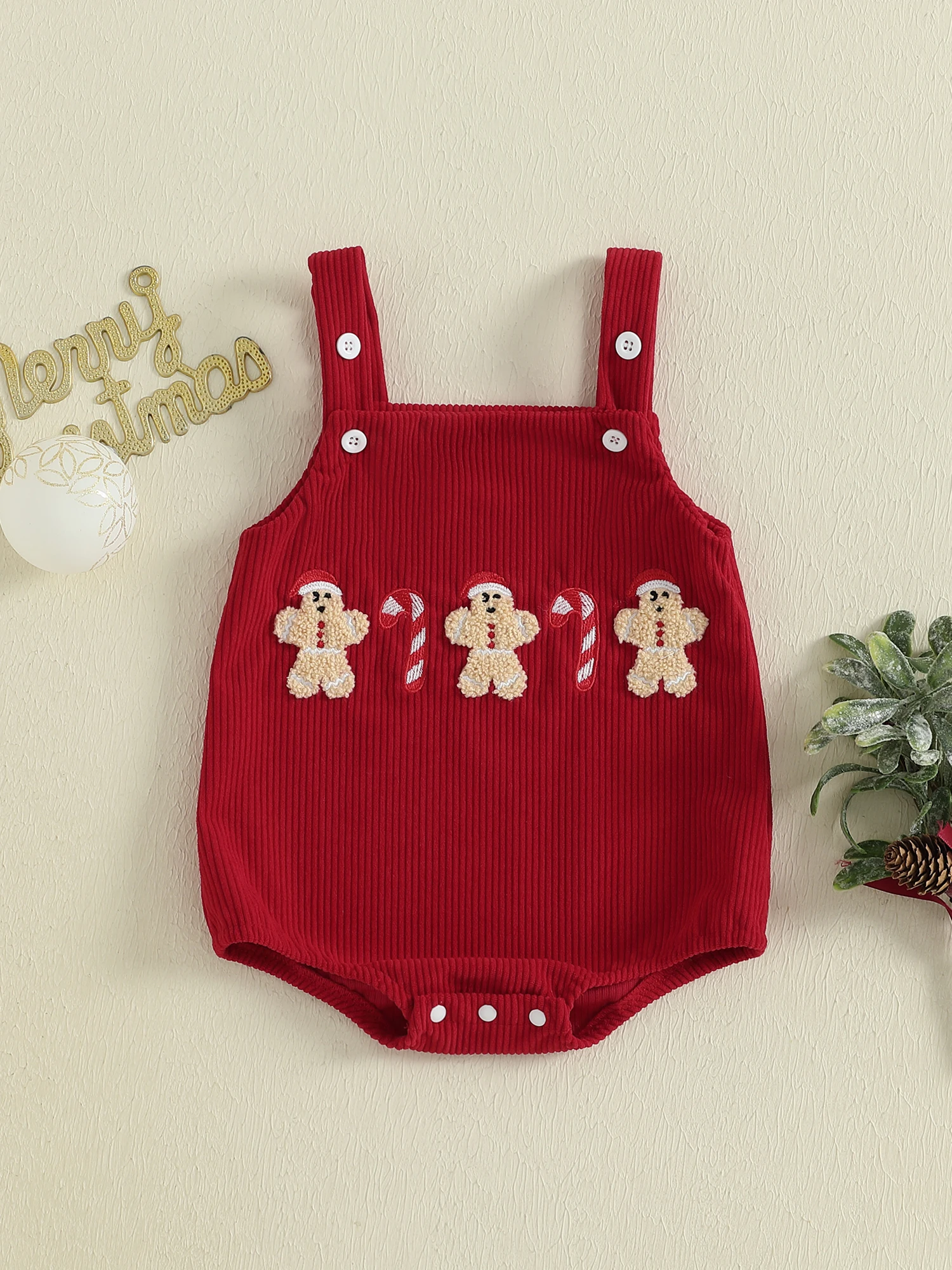 Tregren 0-18M Newborn Baby Christmas Romper Overalls Tree Letter Embroidery Sleeveless Corduroy Bodysuit Festival Infant Clothes