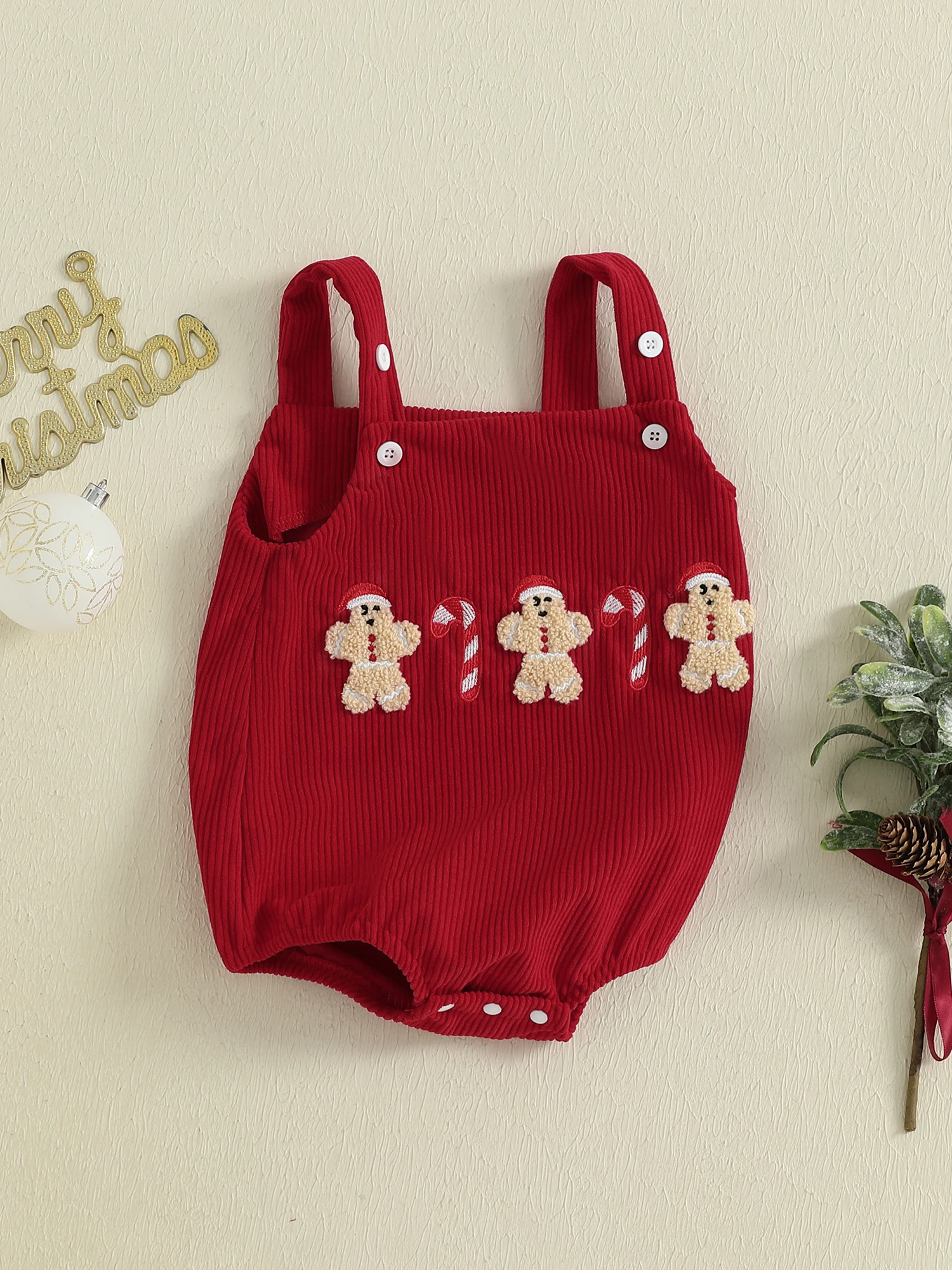 Tregren 0-18M Newborn Baby Christmas Romper Overalls Tree Letter Embroidery Sleeveless Corduroy Bodysuit Festival Infant Clothes