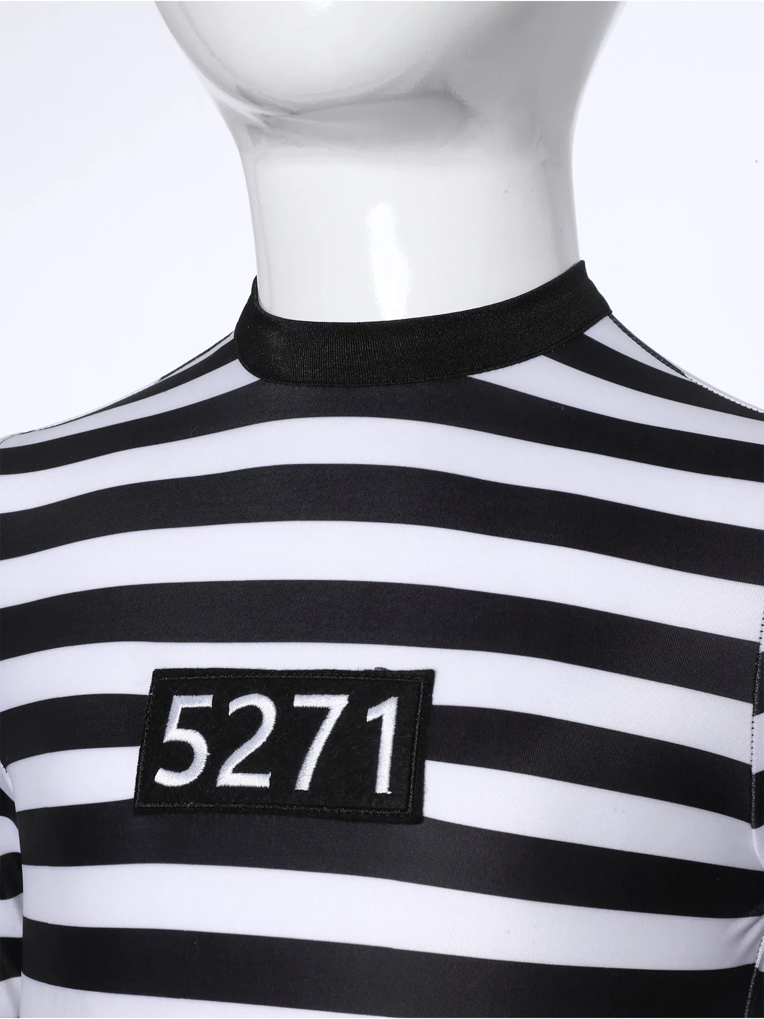 Kids Girls Prisoner Cosplay Costume Prison Jailbird Convict Uniform Long Sleeve Ruffled Striped Dress Halloween Party Dress Up