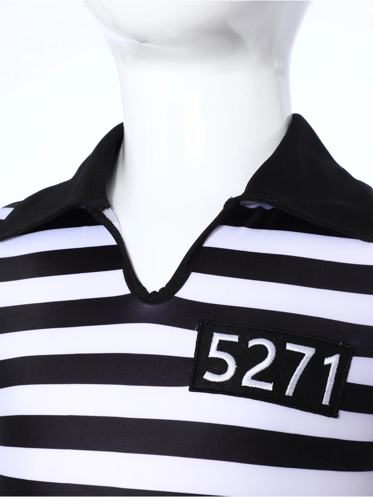 Kids Girls Prisoner Cosplay Costume Prison Jailbird Convict Uniform Long Sleeve Ruffled Striped Dress Halloween Party Dress Up