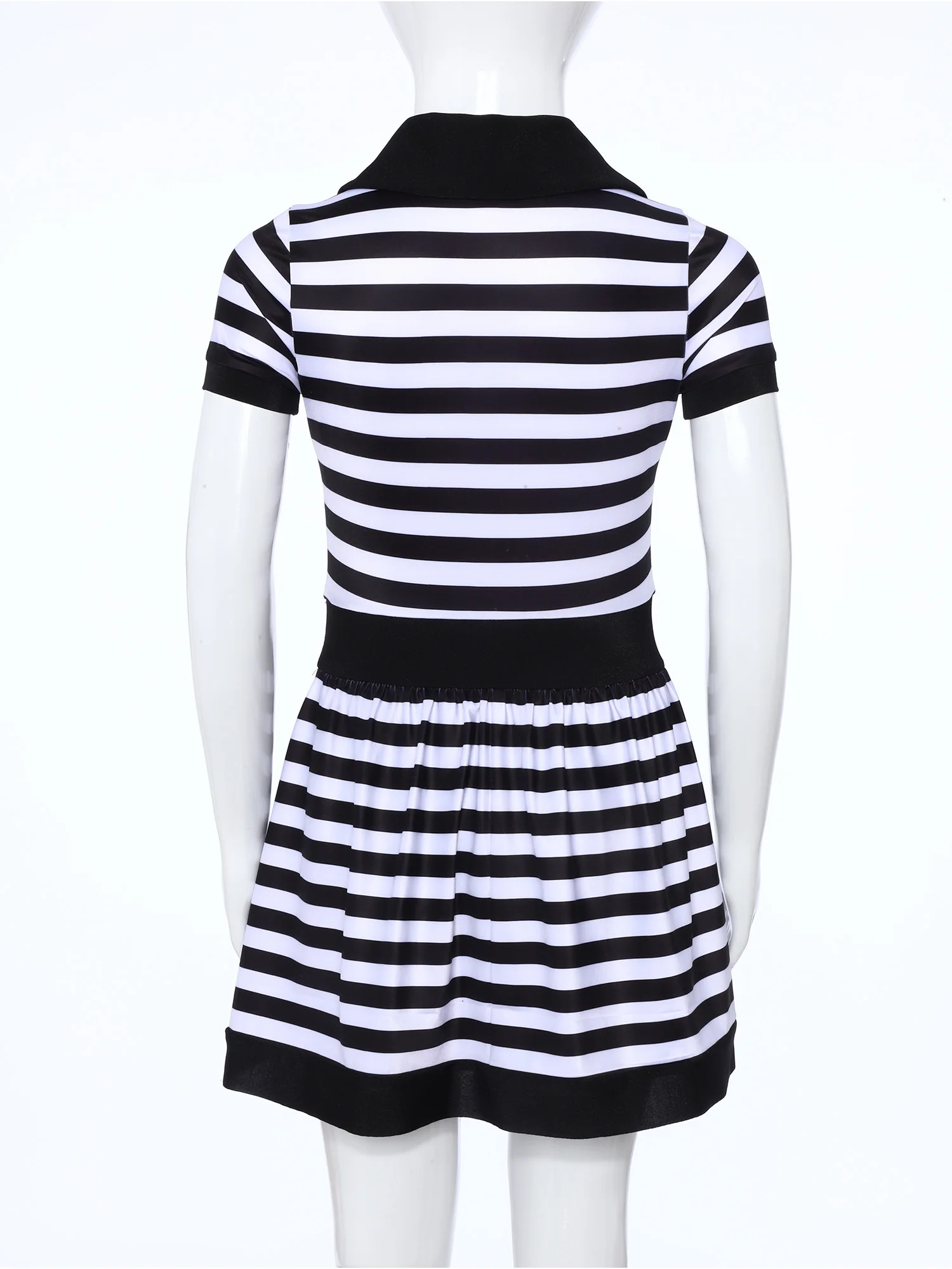 Kids Girls Prisoner Cosplay Costume Prison Jailbird Convict Uniform Long Sleeve Ruffled Striped Dress Halloween Party Dress Up