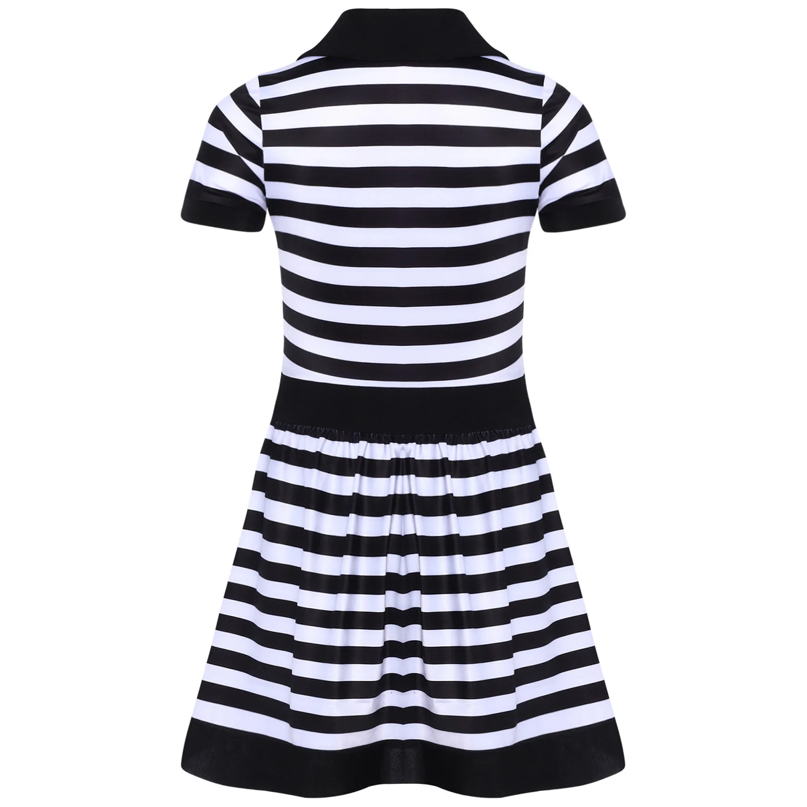 Kids Girls Prisoner Cosplay Costume Prison Jailbird Convict Uniform Long Sleeve Ruffled Striped Dress Halloween Party Dress Up
