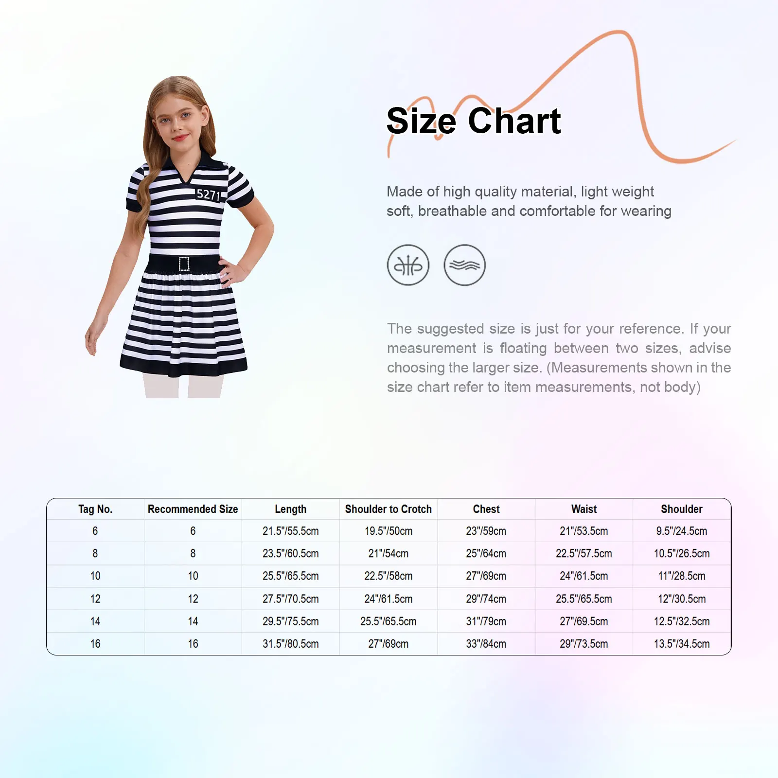 Kids Girls Prisoner Cosplay Costume Prison Jailbird Convict Uniform Long Sleeve Ruffled Striped Dress Halloween Party Dress Up