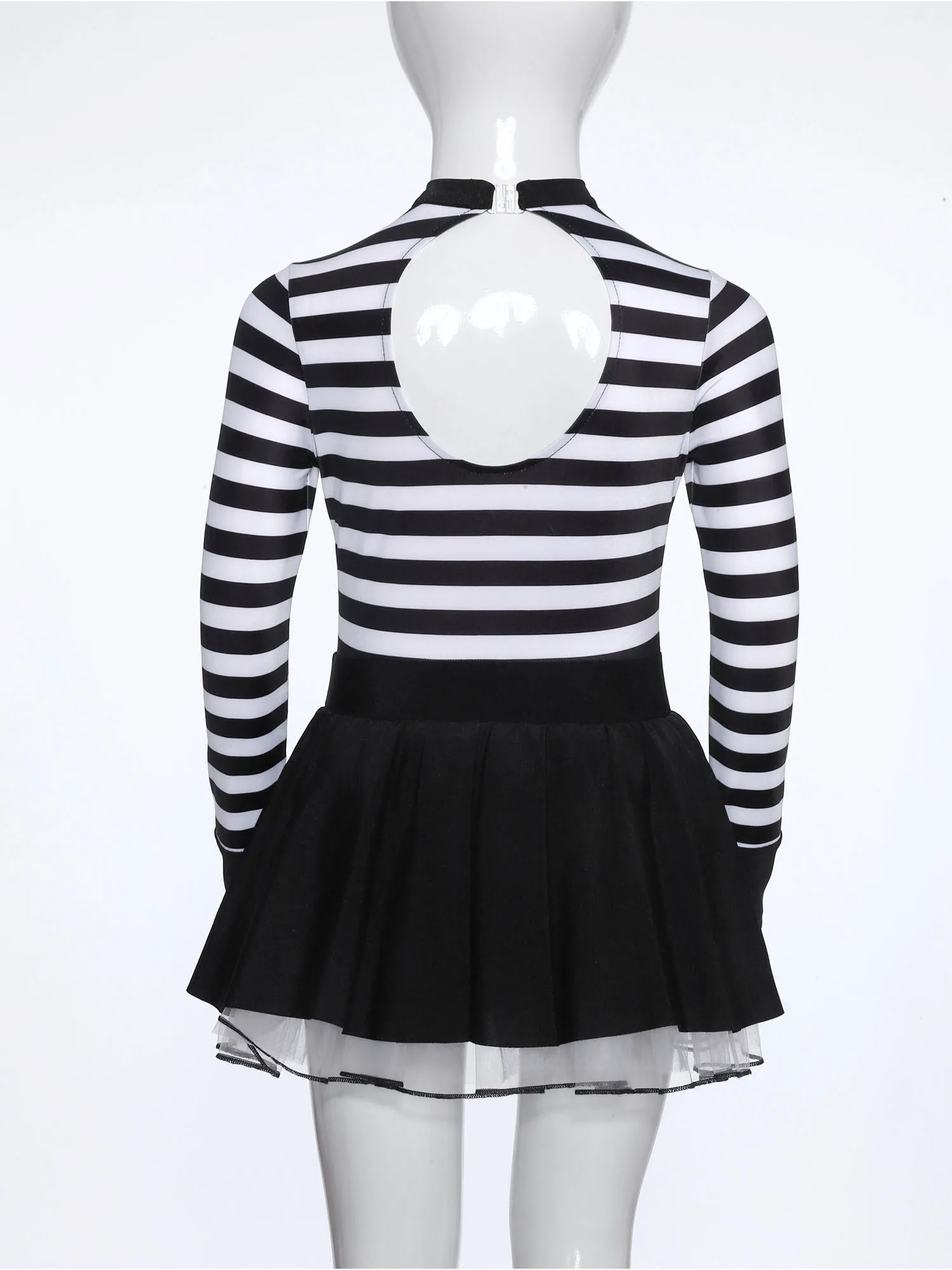 Kids Girls Prisoner Cosplay Costume Prison Jailbird Convict Uniform Long Sleeve Ruffled Striped Dress Halloween Party Dress Up