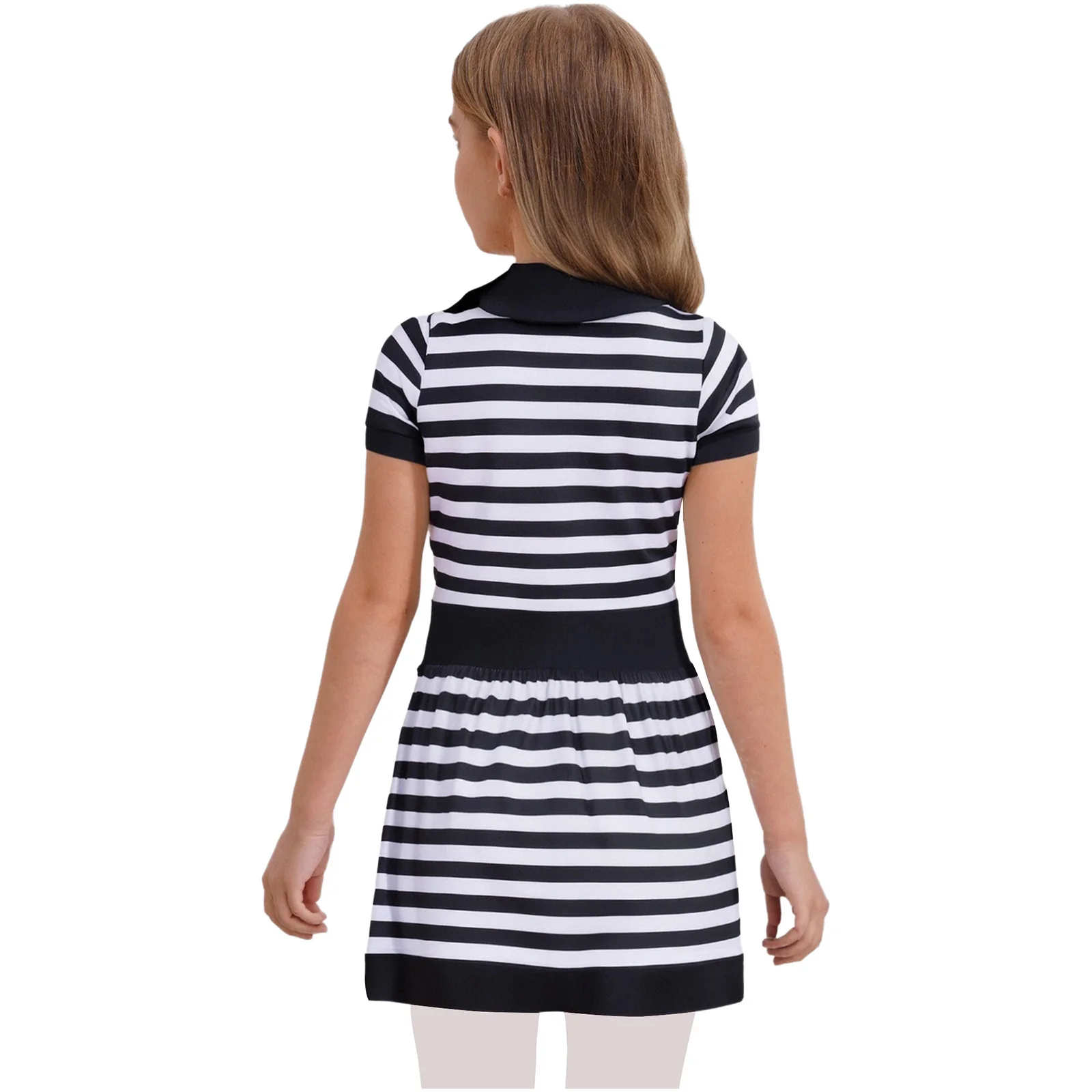 Kids Girls Prisoner Cosplay Costume Prison Jailbird Convict Uniform Long Sleeve Ruffled Striped Dress Halloween Party Dress Up