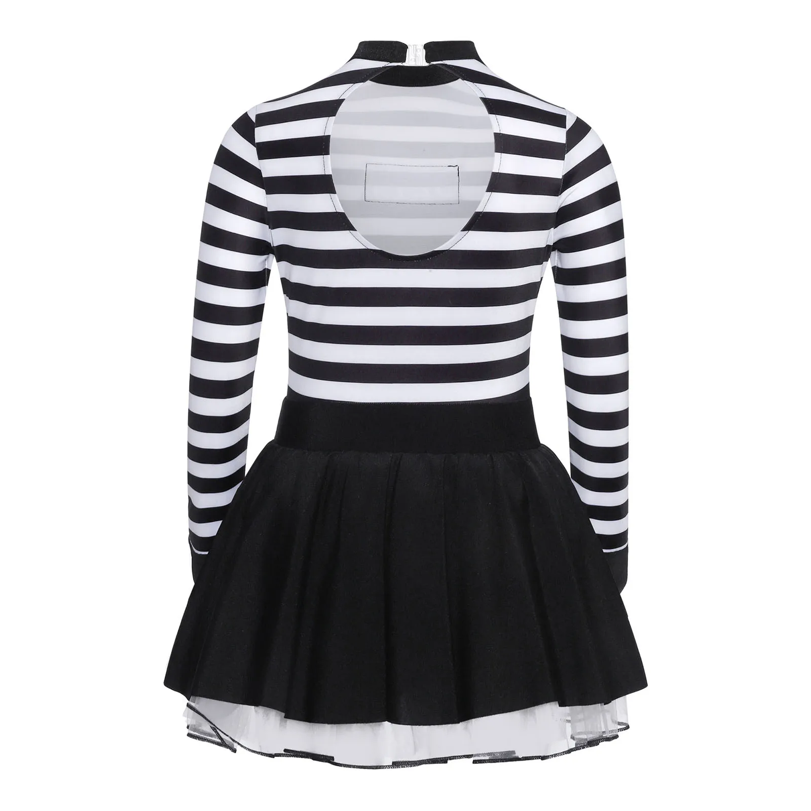 Kids Girls Prisoner Cosplay Costume Prison Jailbird Convict Uniform Long Sleeve Ruffled Striped Dress Halloween Party Dress Up