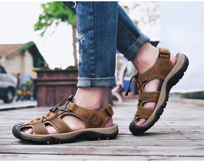 MIXIDELAI Genuine Leather Men Shoes Summer New Large Size Men's Sandals Men Sandals Fashion Sandals Slippers Big Size 38-47
