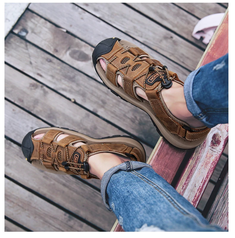 MIXIDELAI Genuine Leather Men Shoes Summer New Large Size Men's Sandals Men Sandals Fashion Sandals Slippers Big Size 38-47