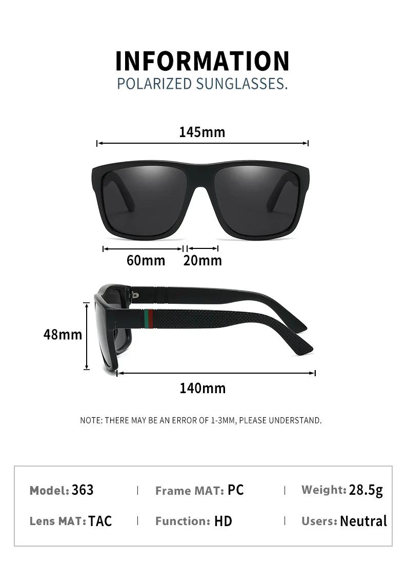 Fashion Oversized Polarized Sunglasses Men Women Luxury Driving Fishing Travel Vintage Square Sun Glasses For Man UV400 Eyewear