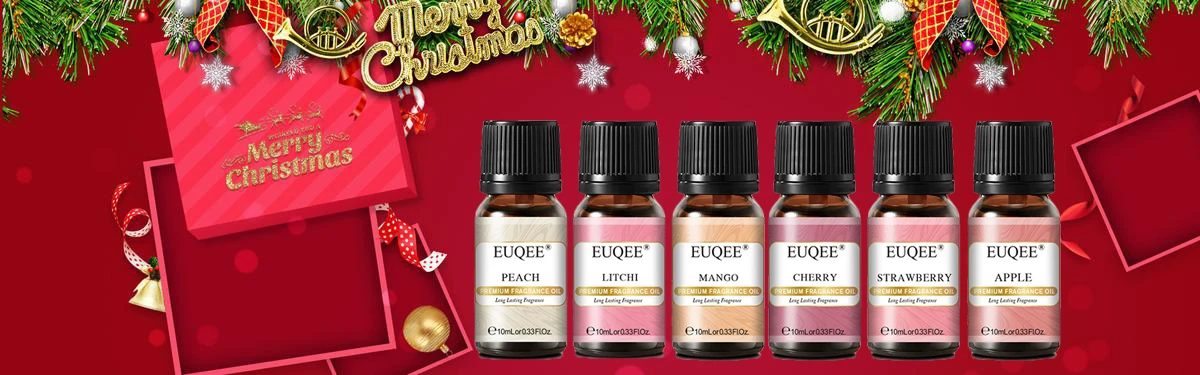 EUQEE Christmas Gift Set Aromatherapy Fragrance Oil 6 x 10ml Peach Litch Mango Cherry Strawberry Apple Aroma Oils For Diffuser,Candle Making