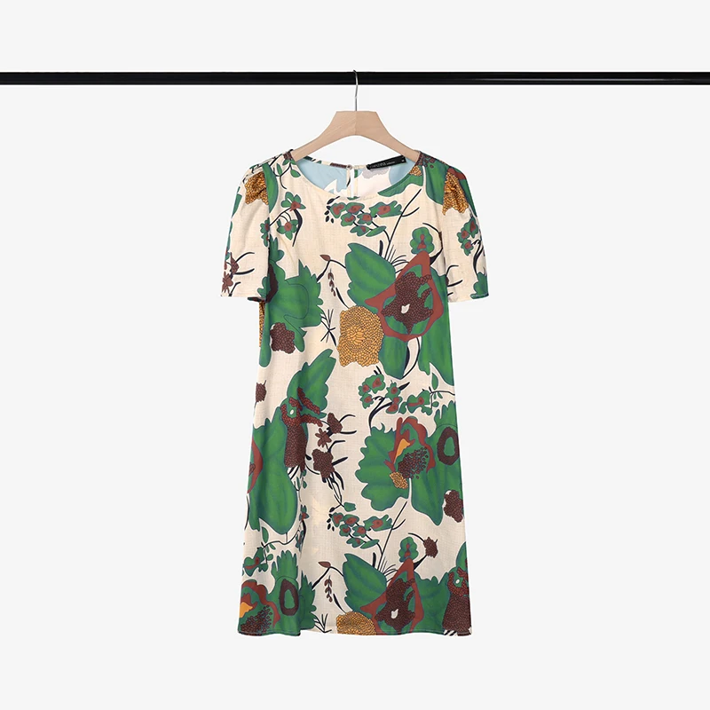 ZANZEA Elegant Women Knee-length Dresses 2025 Fashion Casual Short Sleeve Floral Print Party Dress O-Neck Holiday Robes Femme
