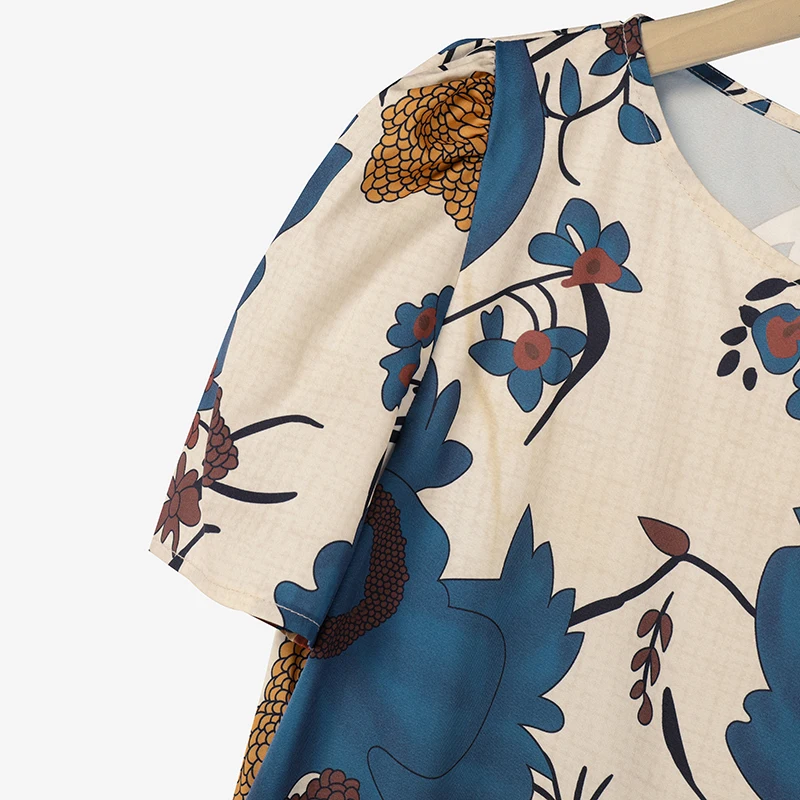 ZANZEA Elegant Women Knee-length Dresses 2025 Fashion Casual Short Sleeve Floral Print Party Dress O-Neck Holiday Robes Femme