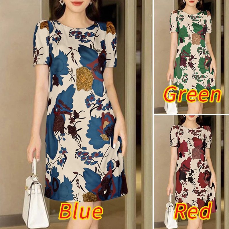 ZANZEA Elegant Women Knee-length Dresses 2025 Fashion Casual Short Sleeve Floral Print Party Dress O-Neck Holiday Robes Femme