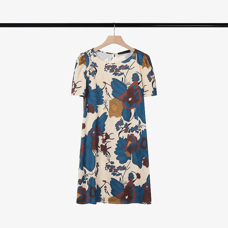 ZANZEA Elegant Women Knee-length Dresses 2025 Fashion Casual Short Sleeve Floral Print Party Dress O-Neck Holiday Robes Femme