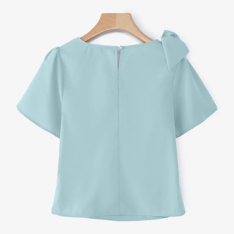 Women Blouse ZANZEA Elegant Office Lady Summer Short Puff Sleeve Bow Fashion Shirts 2025 Casual Solid Color Tops Tunic Blusas