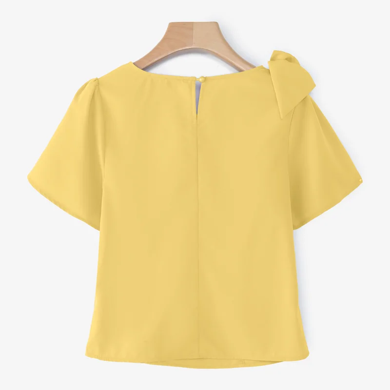 Women Blouse ZANZEA Elegant Office Lady Summer Short Puff Sleeve Bow Fashion Shirts 2025 Casual Solid Color Tops Tunic Blusas