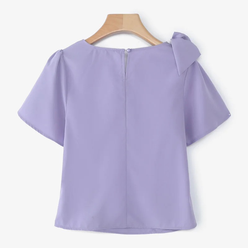 Women Blouse ZANZEA Elegant Office Lady Summer Short Puff Sleeve Bow Fashion Shirts 2025 Casual Solid Color Tops Tunic Blusas