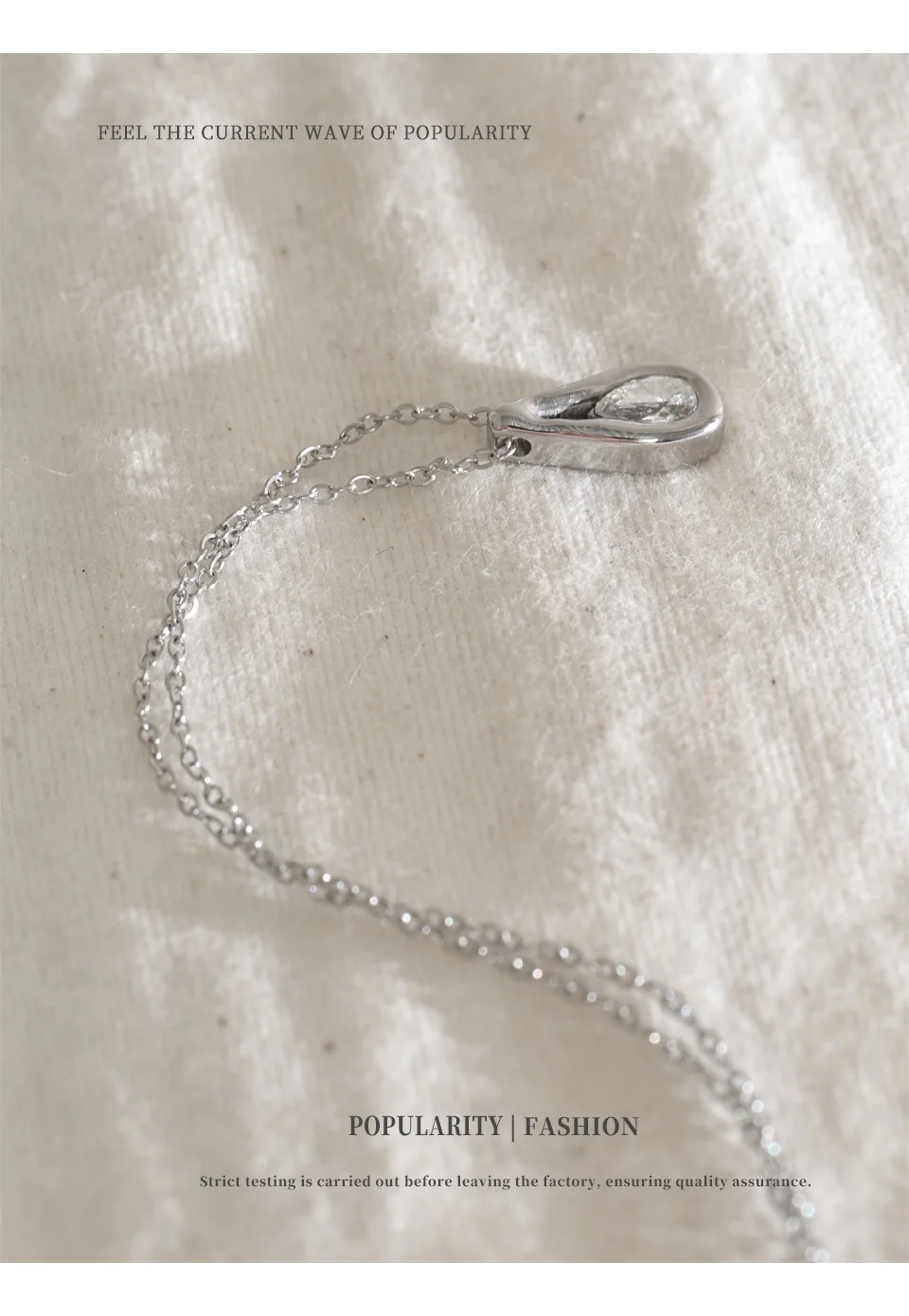NiNice Stainless Steel Teardrop Pendant Necklace Inlaid Pear‑Shaped Sparkling Cubic Zirconia Dainty High Quality Chain Everyday