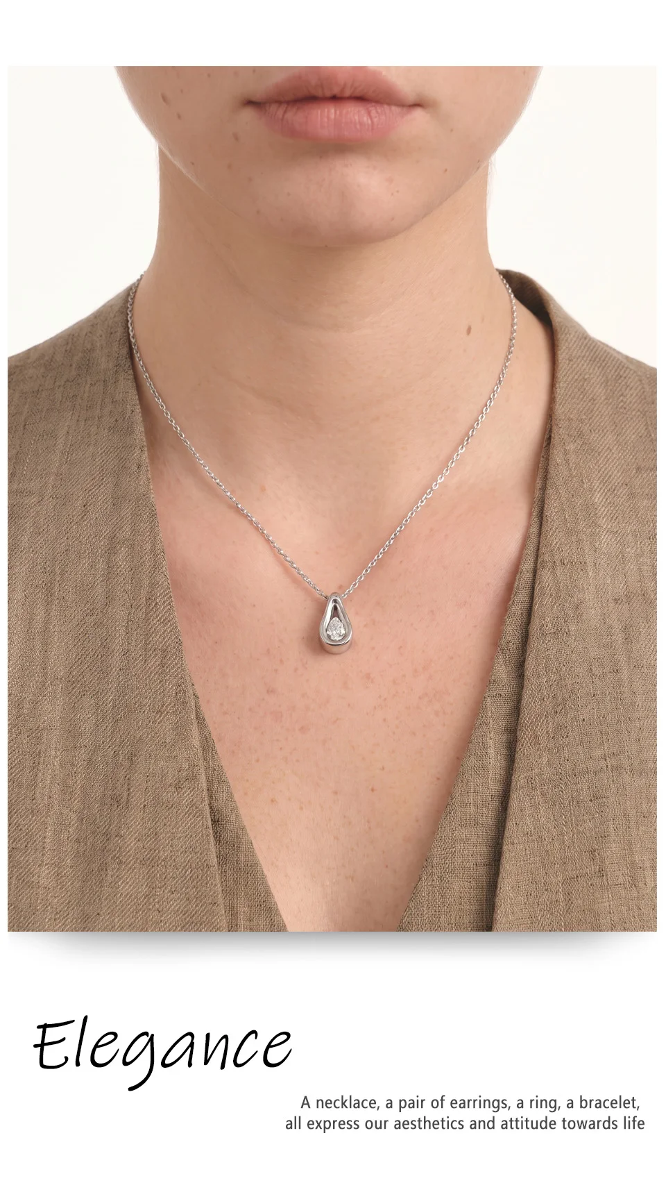NiNice Stainless Steel Teardrop Pendant Necklace Inlaid Pear‑Shaped Sparkling Cubic Zirconia Dainty High Quality Chain Everyday