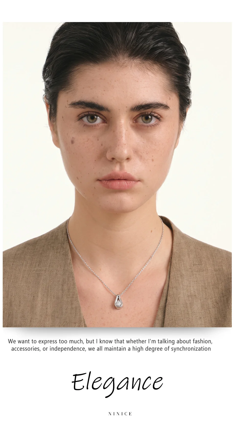 NiNice Stainless Steel Teardrop Pendant Necklace Inlaid Pear‑Shaped Sparkling Cubic Zirconia Dainty High Quality Chain Everyday