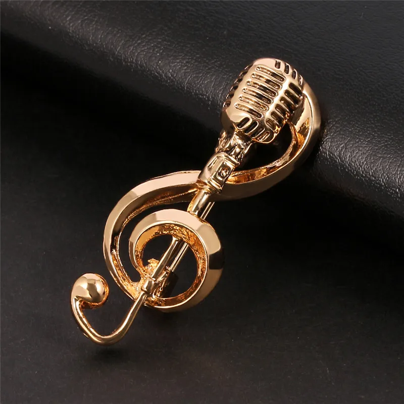 Fashion Microphone Music Note Brooches For Women And Men Gifts Gold Color Lapel Pin Men Backpack Bags Badge Kids Gifts