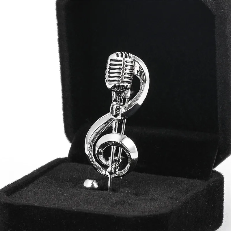 Fashion Microphone Music Note Brooches For Women And Men Gifts Gold Color Lapel Pin Men Backpack Bags Badge Kids Gifts