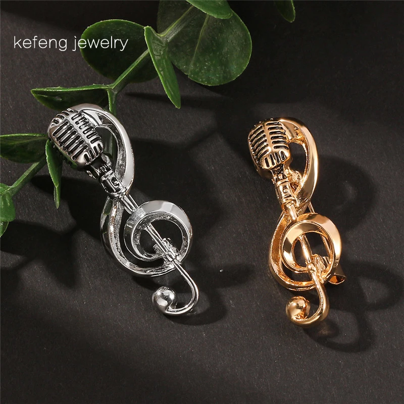 Fashion Microphone Music Note Brooches For Women And Men Gifts Gold Color Lapel Pin Men Backpack Bags Badge Kids Gifts