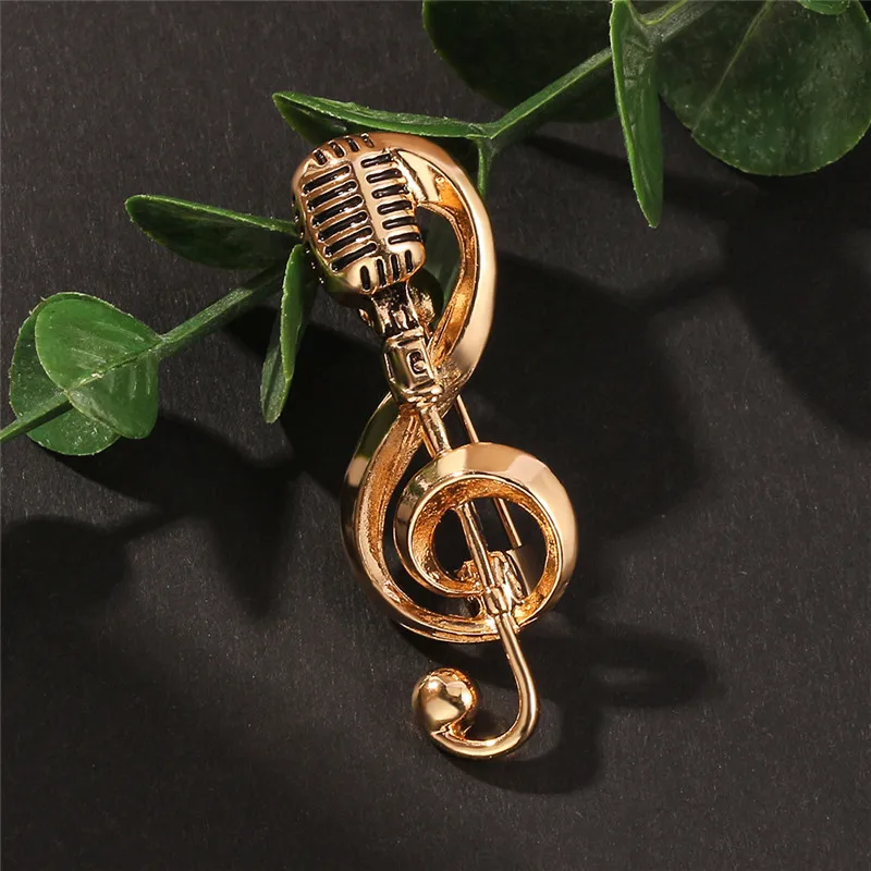 Fashion Microphone Music Note Brooches For Women And Men Gifts Gold Color Lapel Pin Men Backpack Bags Badge Kids Gifts