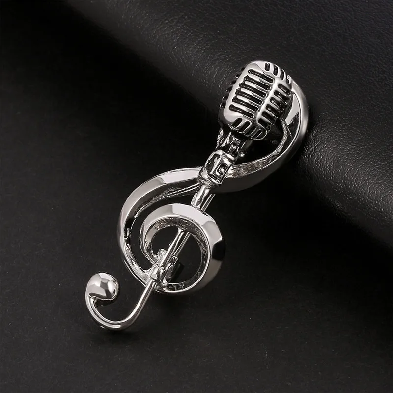 Fashion Microphone Music Note Brooches For Women And Men Gifts Gold Color Lapel Pin Men Backpack Bags Badge Kids Gifts
