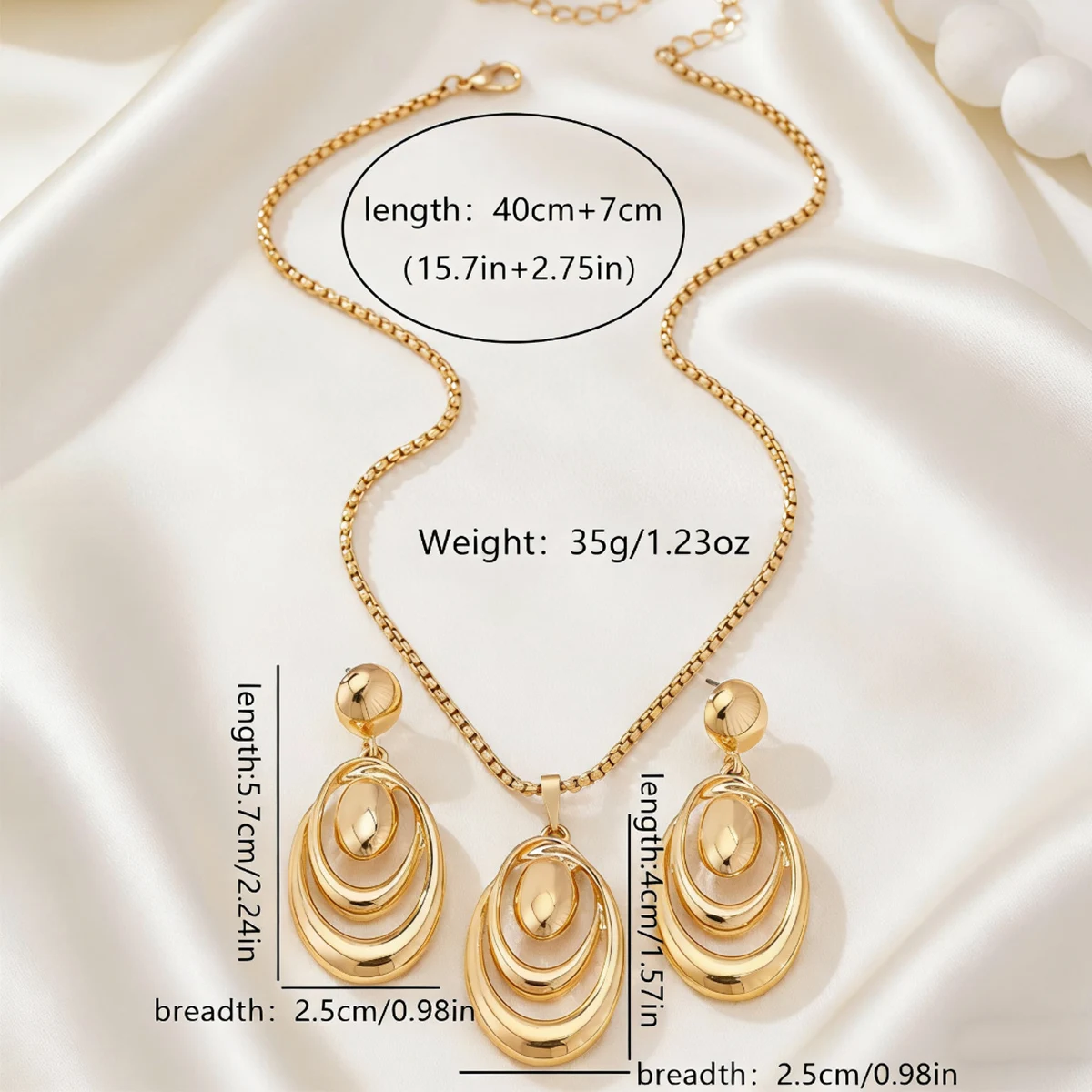 Minimalist Geometric Water Drop Jewelry Set Women Layered Oval Pendant Necklace & Dangle Earrings Timeless Fashion Jewelry