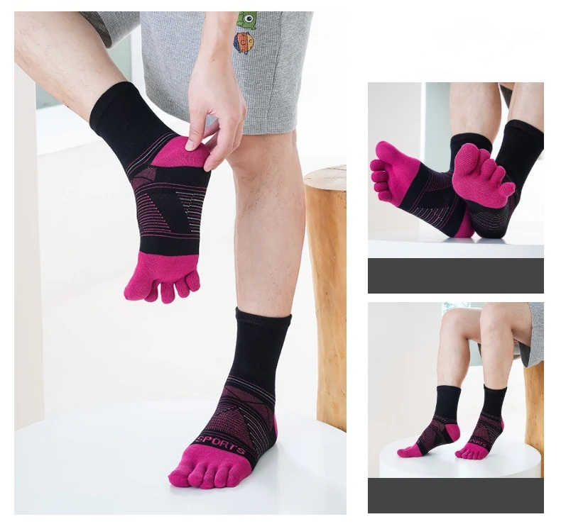 5 Pairs Men's Sports Five Finger Socks Colorful Compression Quick-Drying Sweat-Absorbing Fitness Cycling Hiking Split Toe Socks