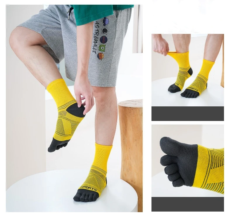 5 Pairs Men's Sports Five Finger Socks Colorful Compression Quick-Drying Sweat-Absorbing Fitness Cycling Hiking Split Toe Socks