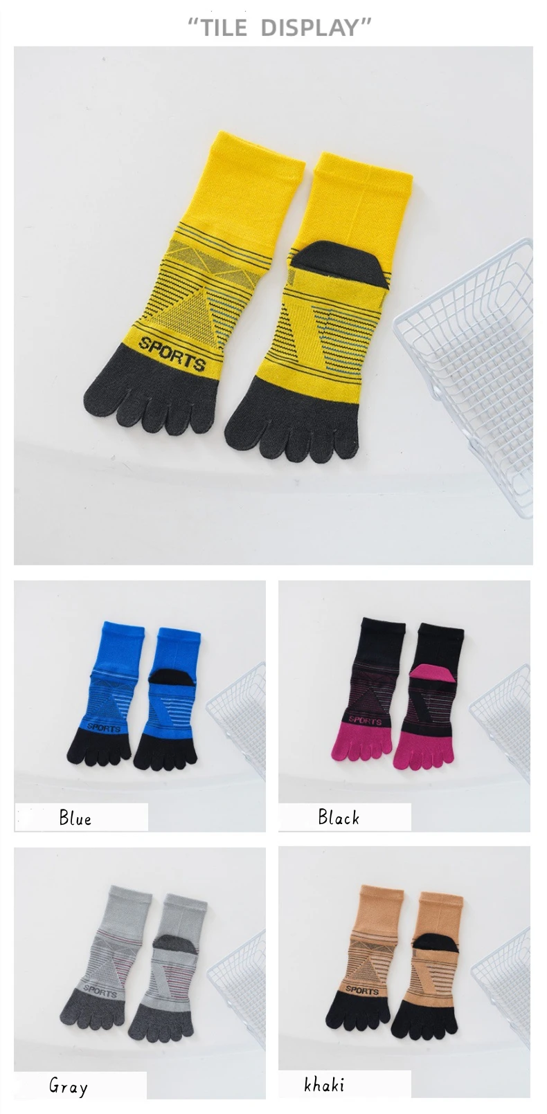 5 Pairs Men's Sports Five Finger Socks Colorful Compression Quick-Drying Sweat-Absorbing Fitness Cycling Hiking Split Toe Socks