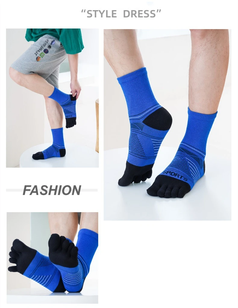 5 Pairs Men's Sports Five Finger Socks Colorful Compression Quick-Drying Sweat-Absorbing Fitness Cycling Hiking Split Toe Socks