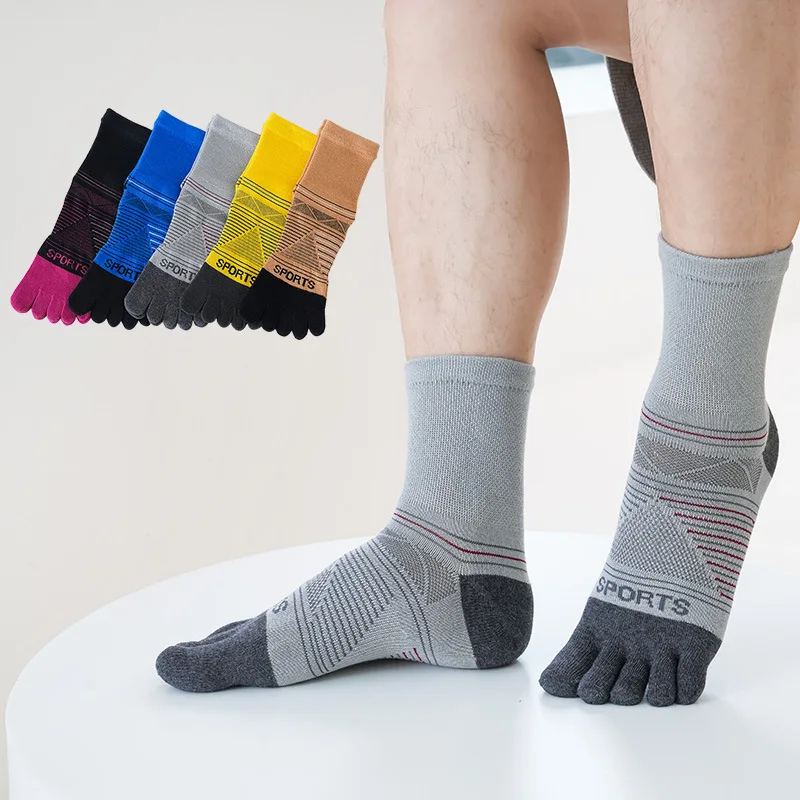 5 Pairs Men's Sports Five Finger Socks Colorful Compression Quick-Drying Sweat-Absorbing Fitness Cycling Hiking Split Toe Socks