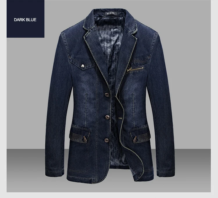 New Men's Denim Blazer Male Suit Jacket Coat Oversized 4XL Solid Cotton Casual Blazer Coat Men Clothing Masculino AG805