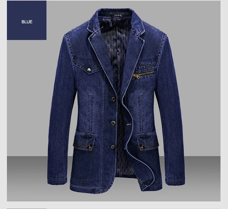 New Men's Denim Blazer Male Suit Jacket Coat Oversized 4XL Solid Cotton Casual Blazer Coat Men Clothing Masculino AG805