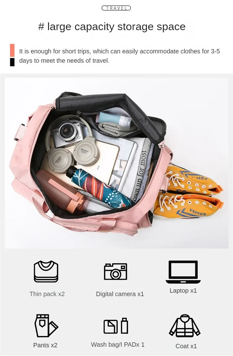 Carry On Travel Bag Large Capacity Gym Bag Weekender Overnight Duffle Bags With Shoe Compartment Sports Fitness Bags for Women