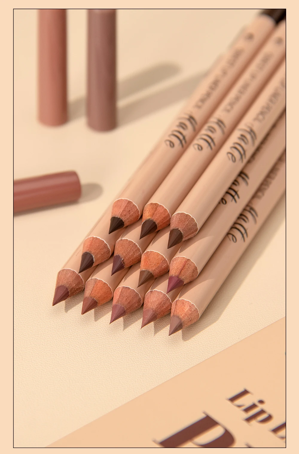 QIBEST 12 Colors Lip Liner Pen Kits Waterproof Sweat-proof Not Easy To Fade Lipliner Non-stick Cup Lipstick Pencil Makeup Sets