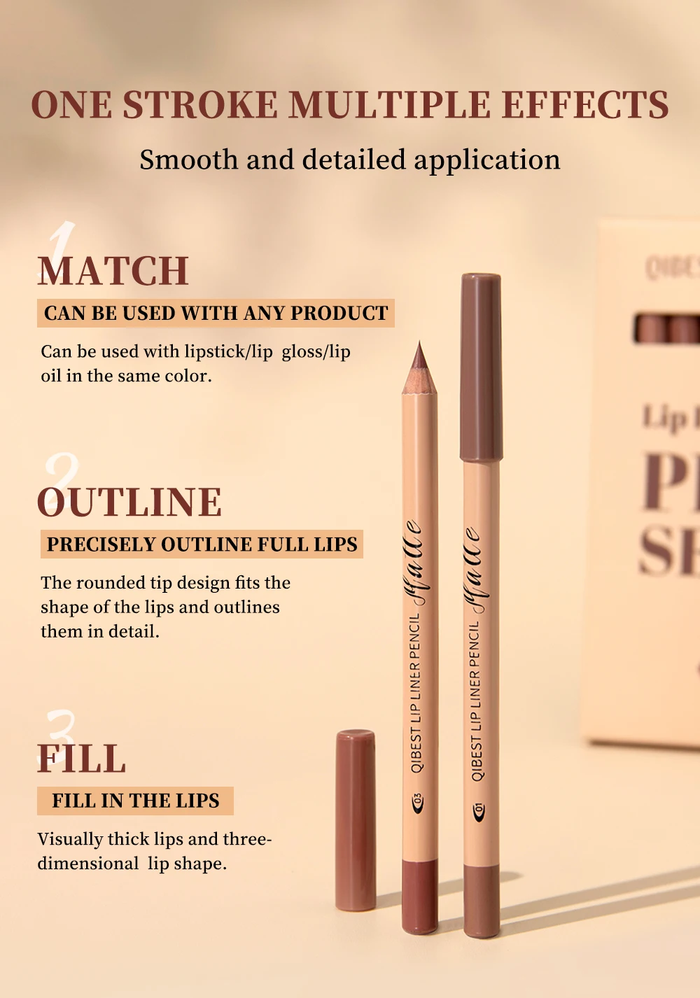 QIBEST 12 Colors Lip Liner Pen Kits Waterproof Sweat-proof Not Easy To Fade Lipliner Non-stick Cup Lipstick Pencil Makeup Sets