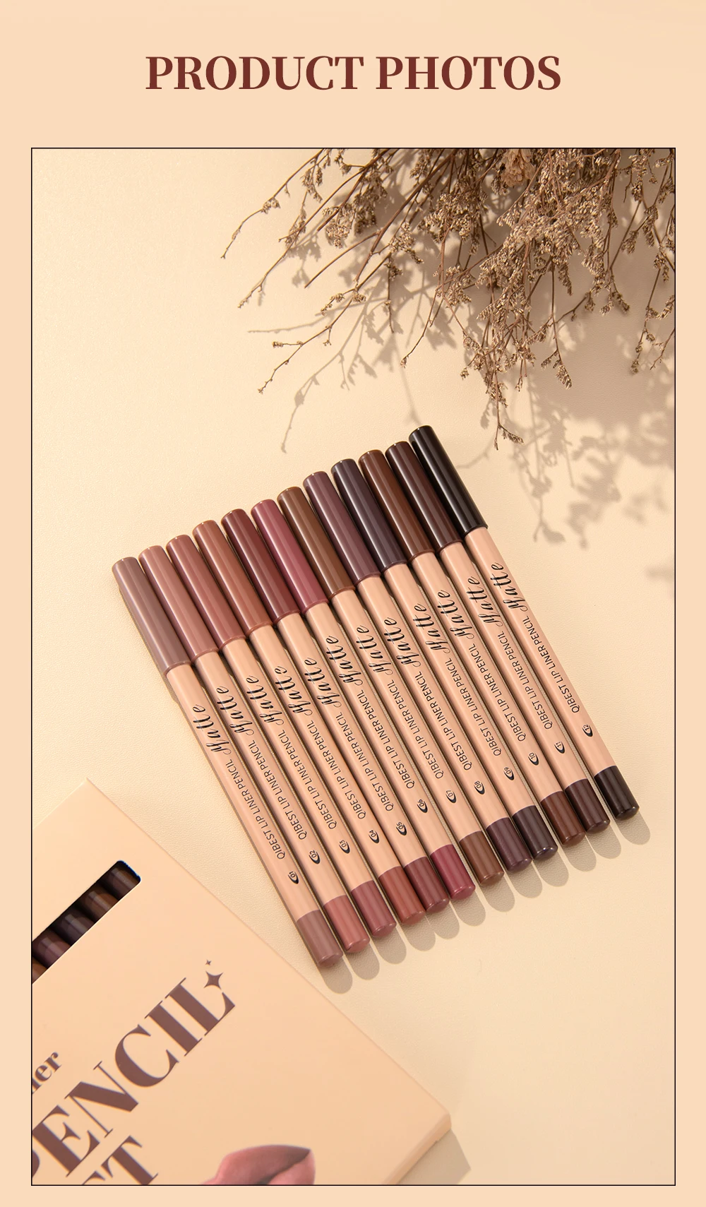 QIBEST 12 Colors Lip Liner Pen Kits Waterproof Sweat-proof Not Easy To Fade Lipliner Non-stick Cup Lipstick Pencil Makeup Sets