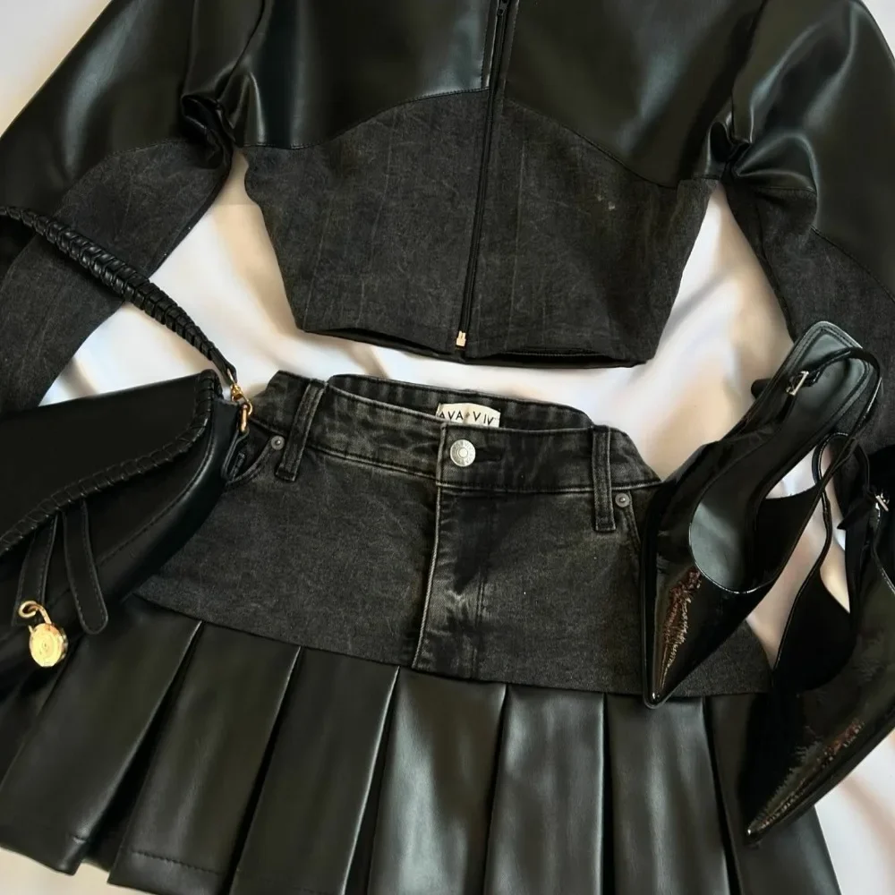 American High Street Autumn High Waist Fashion Hot Girl Short Top with Sweet and Cool Hip Hop Design and Versatile Two Piece Set