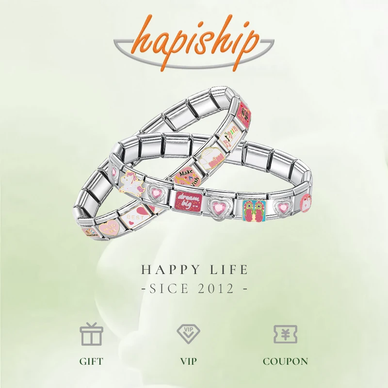 Hapiship Animal Italian 9mm Stainless Steel Module Charms Leopard Zebra Pattern Splicing Bracelet Jewelry Accessories TZ340-SV