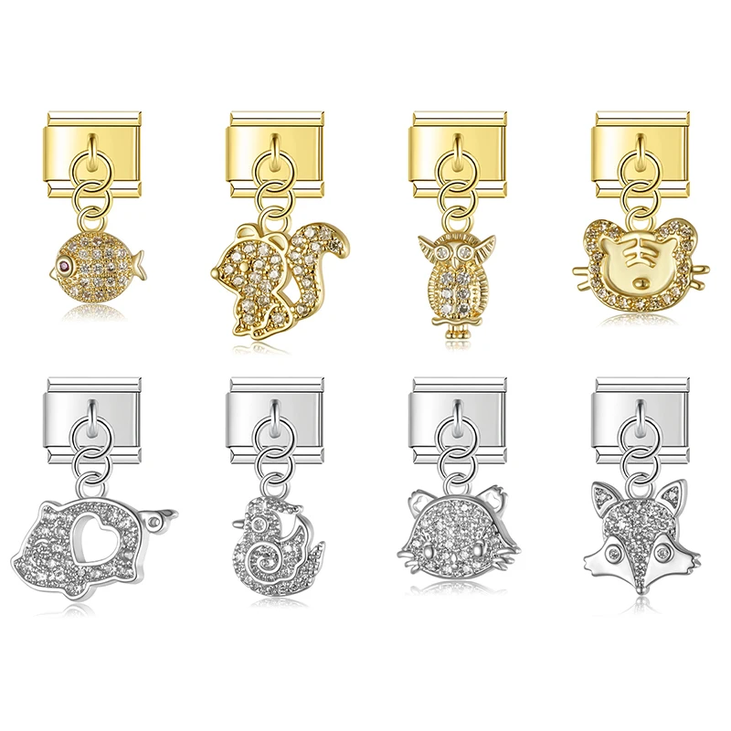 Hapiship Animal Owl Pig Fox Cat Chicken Italian Charms Fit 9mm Stainless Steel Bracelet Jewelry DJ1926
