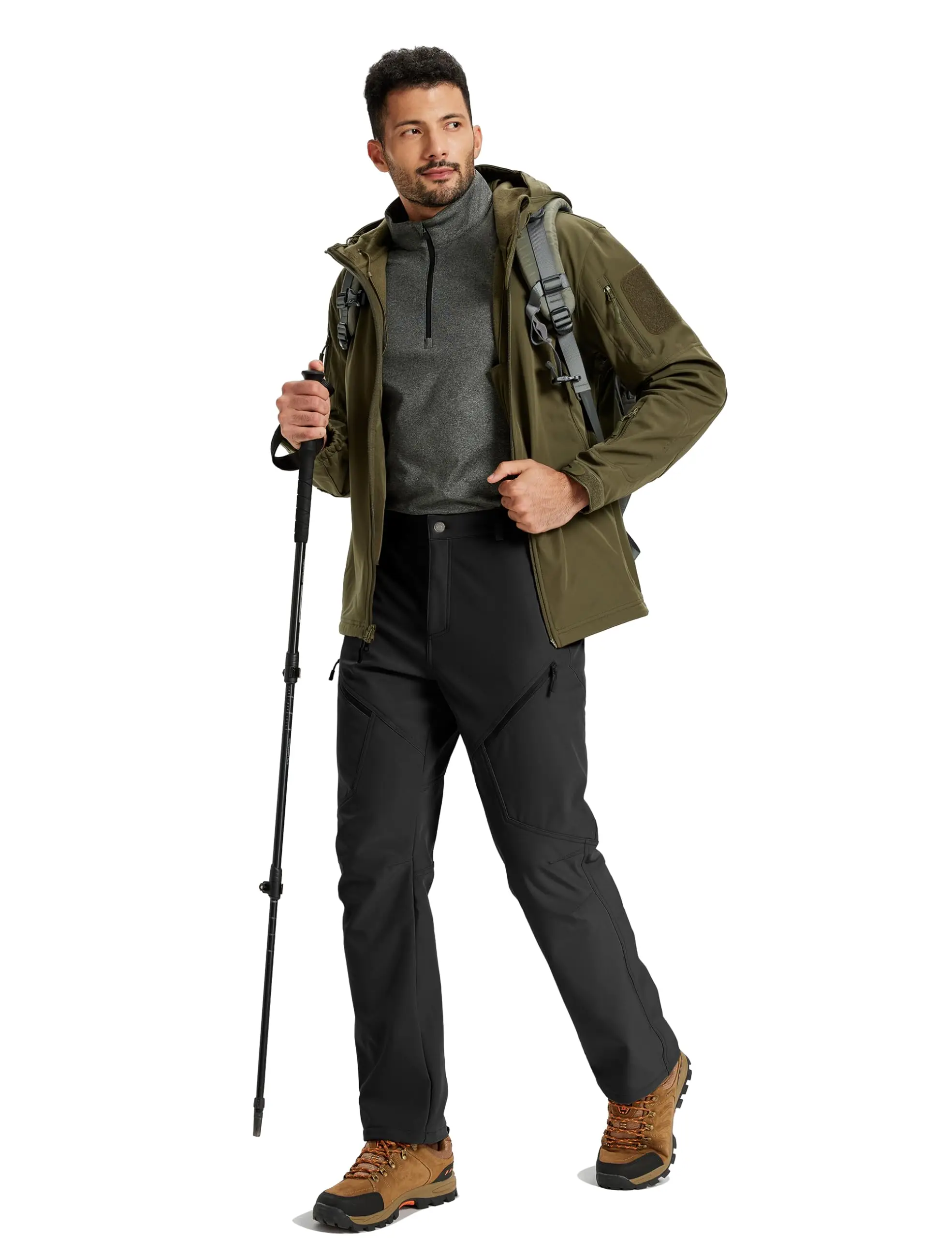 TACVASEN Men's Winter Hiking Pants Fleece Lined Waterproof Softshell Snow Ski Insulated Work Cargo Pants with 6 Zip Pockets
