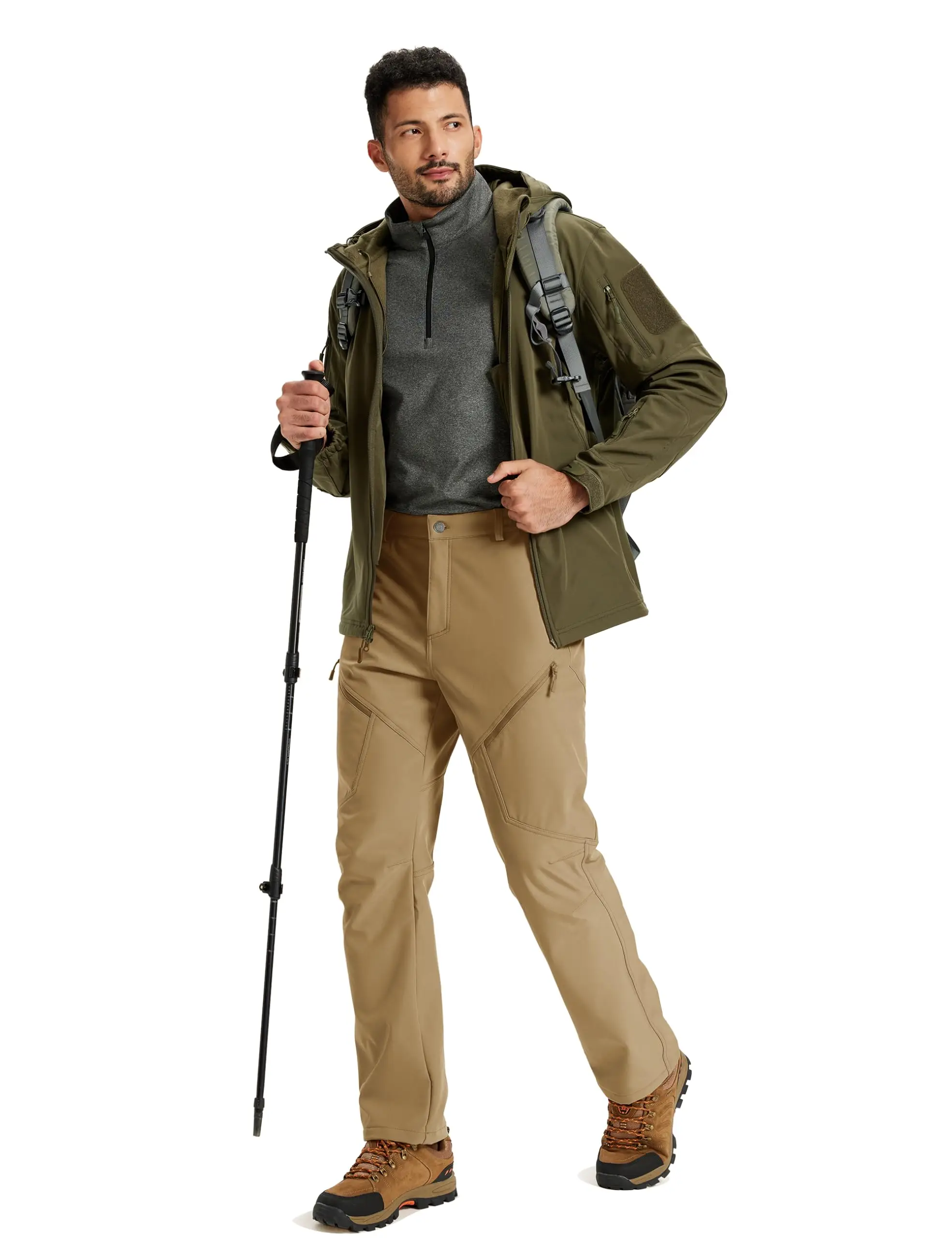TACVASEN Men's Winter Hiking Pants Fleece Lined Waterproof Softshell Snow Ski Insulated Work Cargo Pants with 6 Zip Pockets