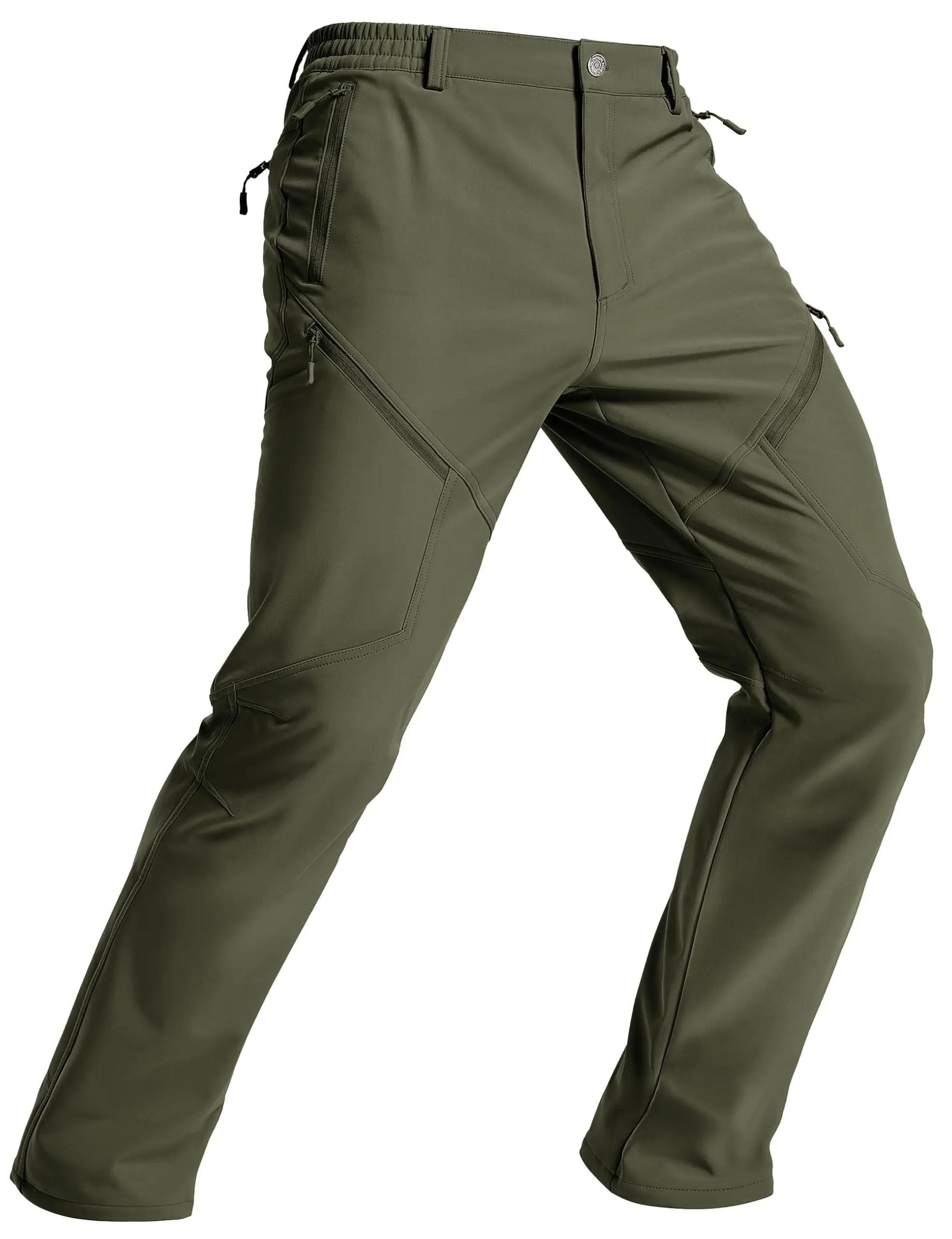 TACVASEN Men's Winter Hiking Pants Fleece Lined Waterproof Softshell Snow Ski Insulated Work Cargo Pants with 6 Zip Pockets
