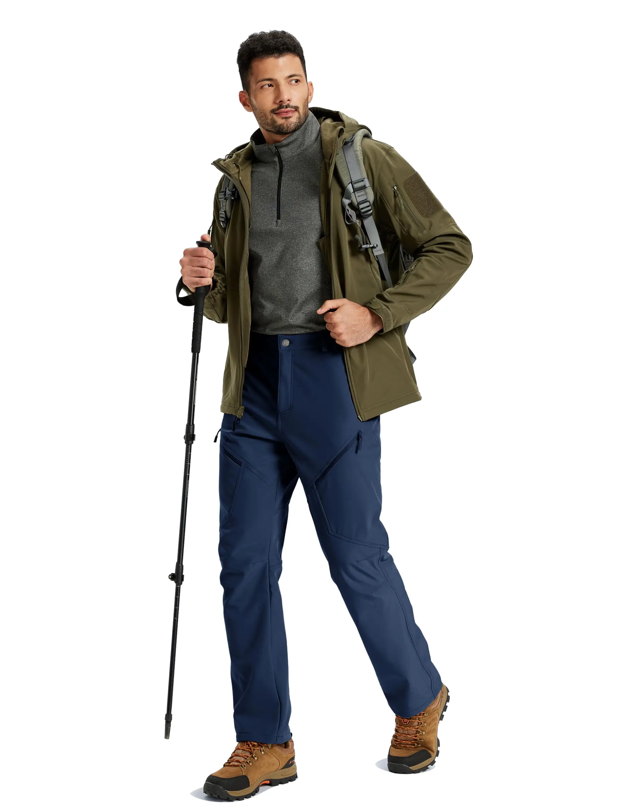 TACVASEN Men's Winter Hiking Pants Fleece Lined Waterproof Softshell Snow Ski Insulated Work Cargo Pants with 6 Zip Pockets
